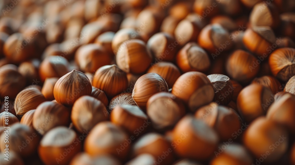Poster hazelnuts in clear view under natural light at a store fresh nuts captured in close up macro shot fr