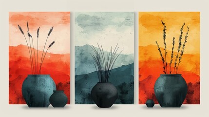 Decorative abstract modern illustrations for wall decor, wallpaper, posters, greeting cards, murals, carpets, hangings, prints, etc.