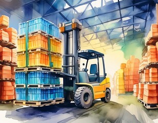 Forklift Operating in a Warehouse. Generative AI