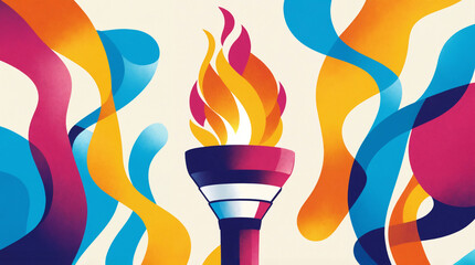 Burning torch with flames of sport competition, achievements. Symbol of championship, games, race, glory, triumph