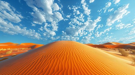 Fototapeta na wymiar Driving across a vast desert landscape with towering sand dunes