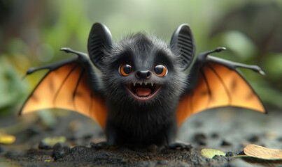 3D illustration of a bat with spread wings.