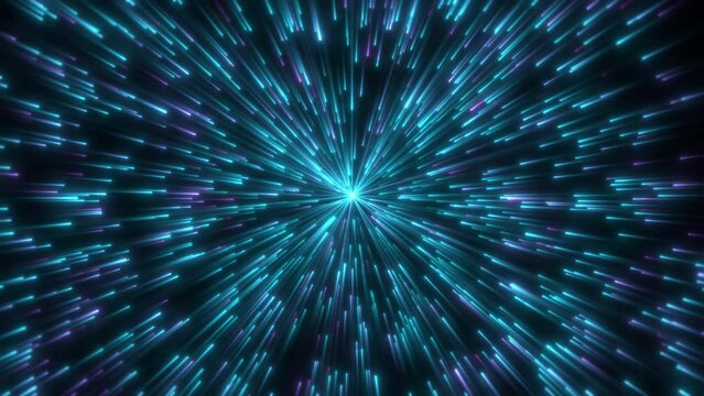 Warp speed abstract space travel speed lines looping animation background, glowing star, lights tunnel, planet implosion, black holes