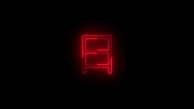 Neon glowing red color lang JPN box square icon on black background animation
