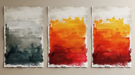 Set of three abstract artwork illustrations. Mix of modern and creative abstract art, golden brush strokes, modern, texture, design for wall decor, wallpaper, poster, card, mural, carpet, hanging...