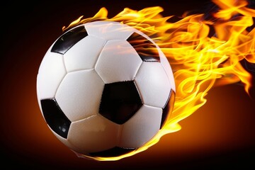 Naklejka premium Soccer ball engulfed in flames symbolizing fierce competition and intense heat of the game
