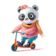 panda riding scooter white background (17) © Finkha