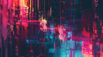 Abstract background with interlaced digital glitch and distortion effect. Futuristic cyberpunk design. Retro futurism, webpunk, rave 80s 90s cyberpunk aesthetic techno neon colors. Generative AI
