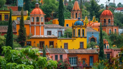 Obraz premium Colorful Urban Landscape of San Miguel de Allende, Mexico Featuring Traditional Architecture
