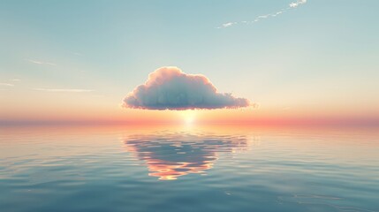 Abstract Minimal sunset seascape with cloud above the water. hyper realistic 