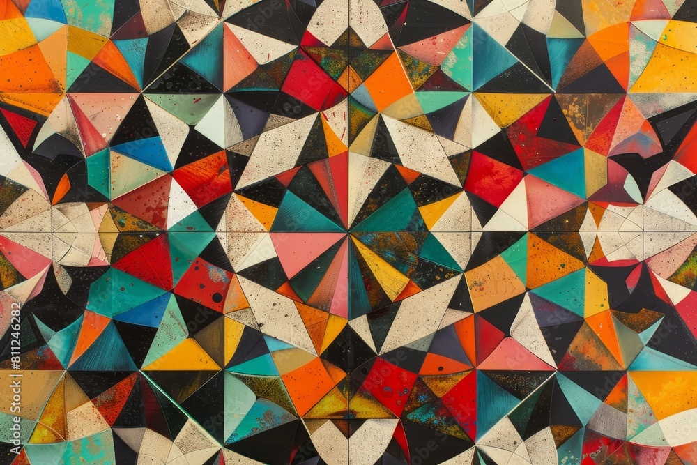 Poster a painting featuring an array of different colors and shapes creating a dynamic and visually stimula