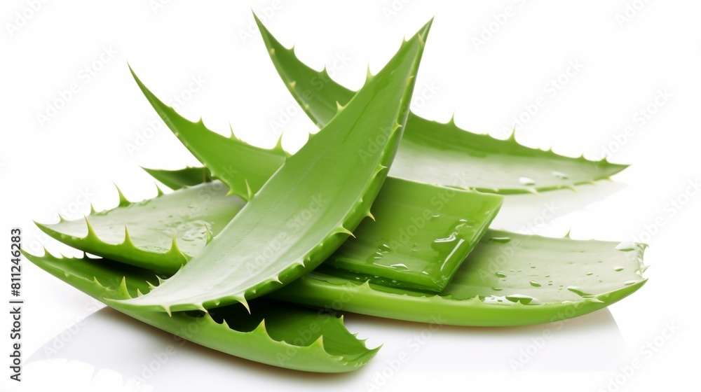 Wall mural Aloe vera leaf with plain background