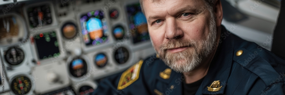 Poster a man in uniform is seated in front of a control panel, focused on monitoring and operating the vari