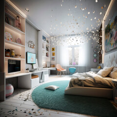 Children room interior in modern house in Techno style.