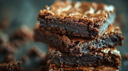   A metal pan full of chocolate-colored brownies covered in frosting sits atop a stack of additional brownies