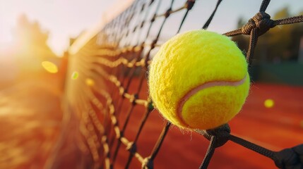 Tennis ball hitting net frozen in motion, showcasing precision   summer olympics sports concept