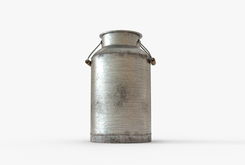Scratched, old and oxidized insulated iron milk bottle with iron and wood handle