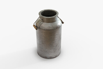 Scratched, old and oxidized insulated iron milk bottle with iron and wood handle