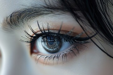 Close up shot of beautiful woman's eye with long eyelashes