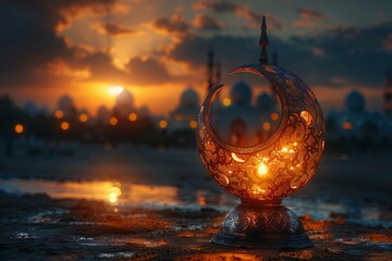 Arabic lantern at sunset,  Ramadan Kareem background,  Ramadan Kareem background