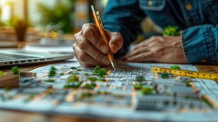 Architect Drawing Urban Plans with Precision and Focus