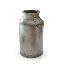 Scratched, old and oxidized insulated iron milk bottle with iron and wood handle
