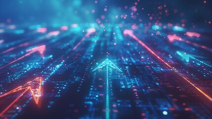 Concept of business transformation, showcasing elements of digital development and modern efficiency, with symbols representing innovation, growth, and technological advancement in corporate setting.