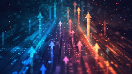 An abstract concept image illustrating business transformation, showcasing an upward trend for development and growth with ample copy space for additional text or graphics.