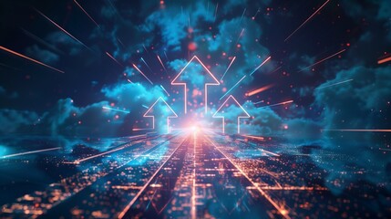 An abstract concept image illustrating business transformation, showcasing an upward trend for development and growth with ample copy space for additional text or graphics.