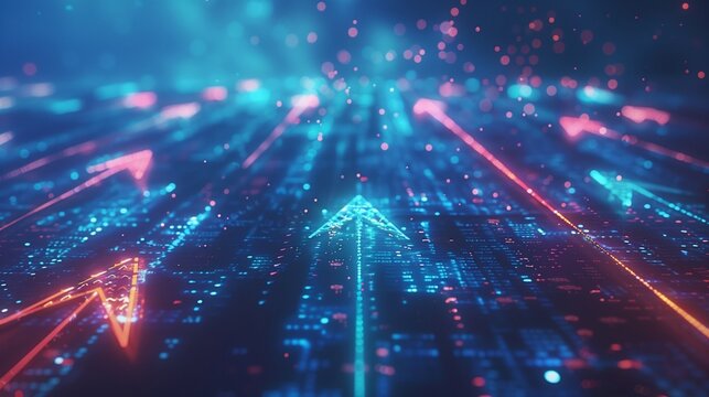 Concept of business transformation, showcasing elements of digital development and modern efficiency, with symbols representing innovation, growth, and technological advancement in corporate setting.