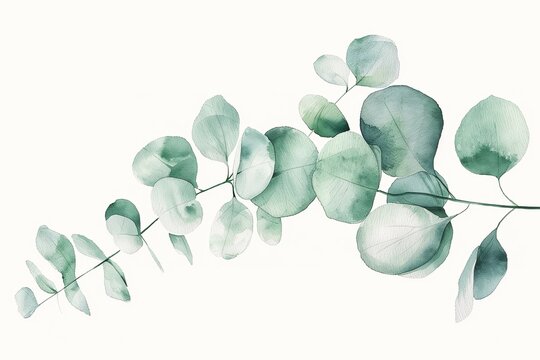 Eukalyptus Zweig mit verschieden Gr&uuml;nt&ouml;nen, abstrakte  Illustration mit Aquarell 