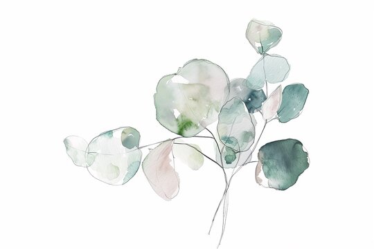 Eukalyptus Zweig mit verschieden Gr&uuml;nt&ouml;nen, abstrakte  Illustration mit Aquarell 