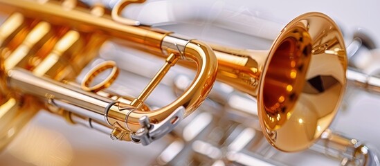 close-up trumpet musical instrument on white background