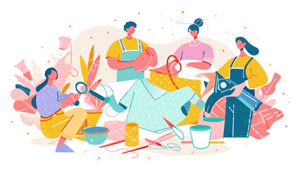 Obraz premium Colorful Illustration of People Engaged in Creative Craftsmanship and Artistry