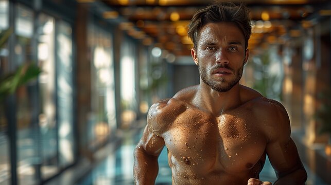 Fit Young Man Jogging in a Modern Gym