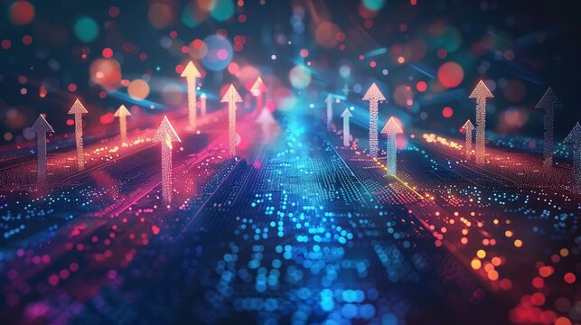 An abstract concept image illustrating business transformation, showcasing an upward trend for development and growth with ample copy space for additional text or graphics.