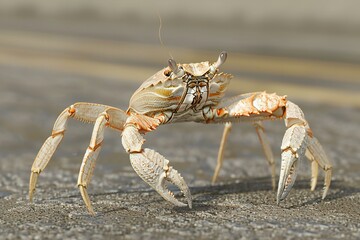 Close-up of a crab on the ground in the garden