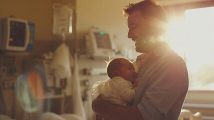 Happy dad with newborn baby