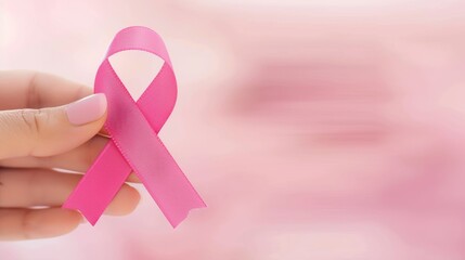 Female holding pink bow tie for breast cancer awareness campaign promotion