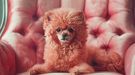 Adorable Poodle Puppy Poses on a couch. Generative AI