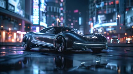 EV electric car system.futuristic car in night with morden light smart city.ai generated images hyper realistic 
