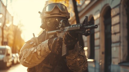 Fototapeta premium Portrait of a special police force SWAT tactical team soldier
