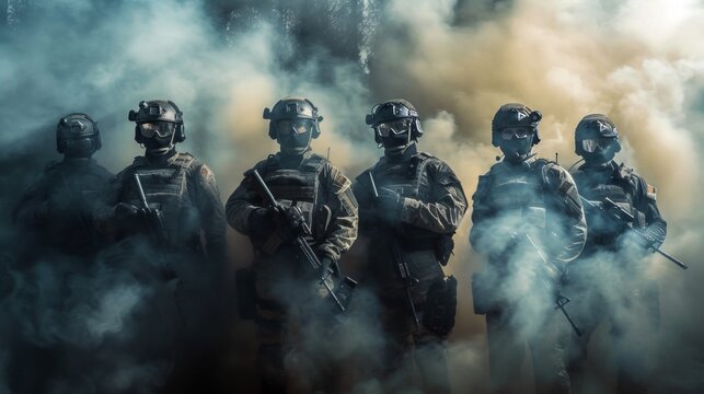 Group portrait of special police force SWAT tactical team