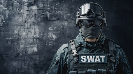 Naklejka premium Portrait of a special police force SWAT tactical team soldier