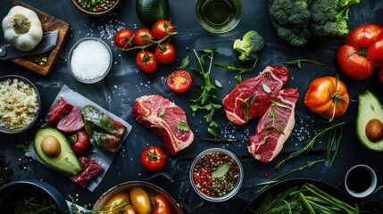 Fototapeta premium Explore a variety of keto friendly foods tailored for ketogenic and cholesterol conscious diets to nurture a healthy and vibrant eating routine that supports optimal heart health Delight in 