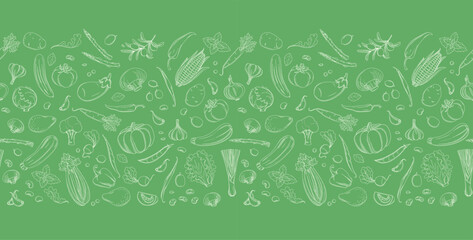 Colorful Hand-Drawn Vegetables border Pattern for Healthy Living.