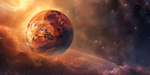 Obraz premium Mars, the red planet, floating in the vastness of space.