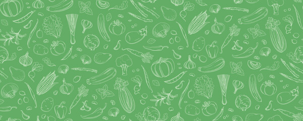 Colorful Hand-Drawn Vegetables Seamless Pattern for Healthy Living.