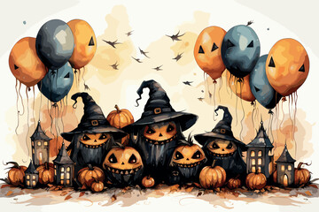 halloween pumpkins set vector image illustration