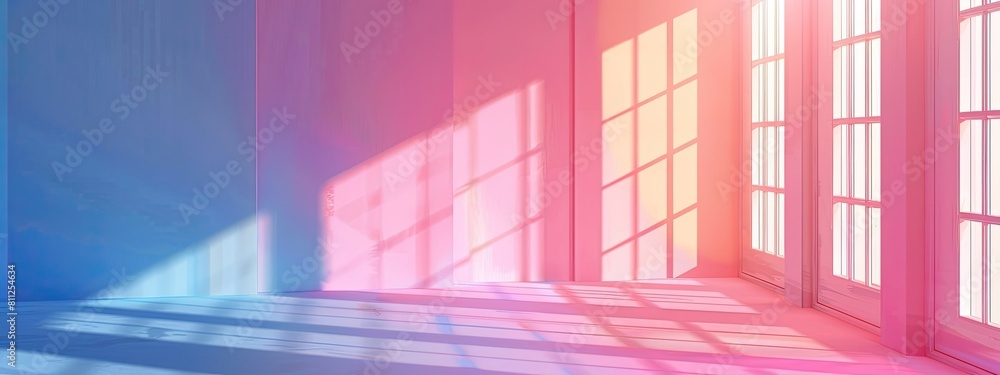 Poster minimalistic abstract pastel background with shadow and light from windows, product presentation con